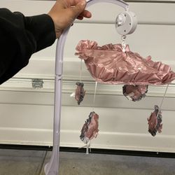 Pink Satin Crib Baby Mobile Hearts