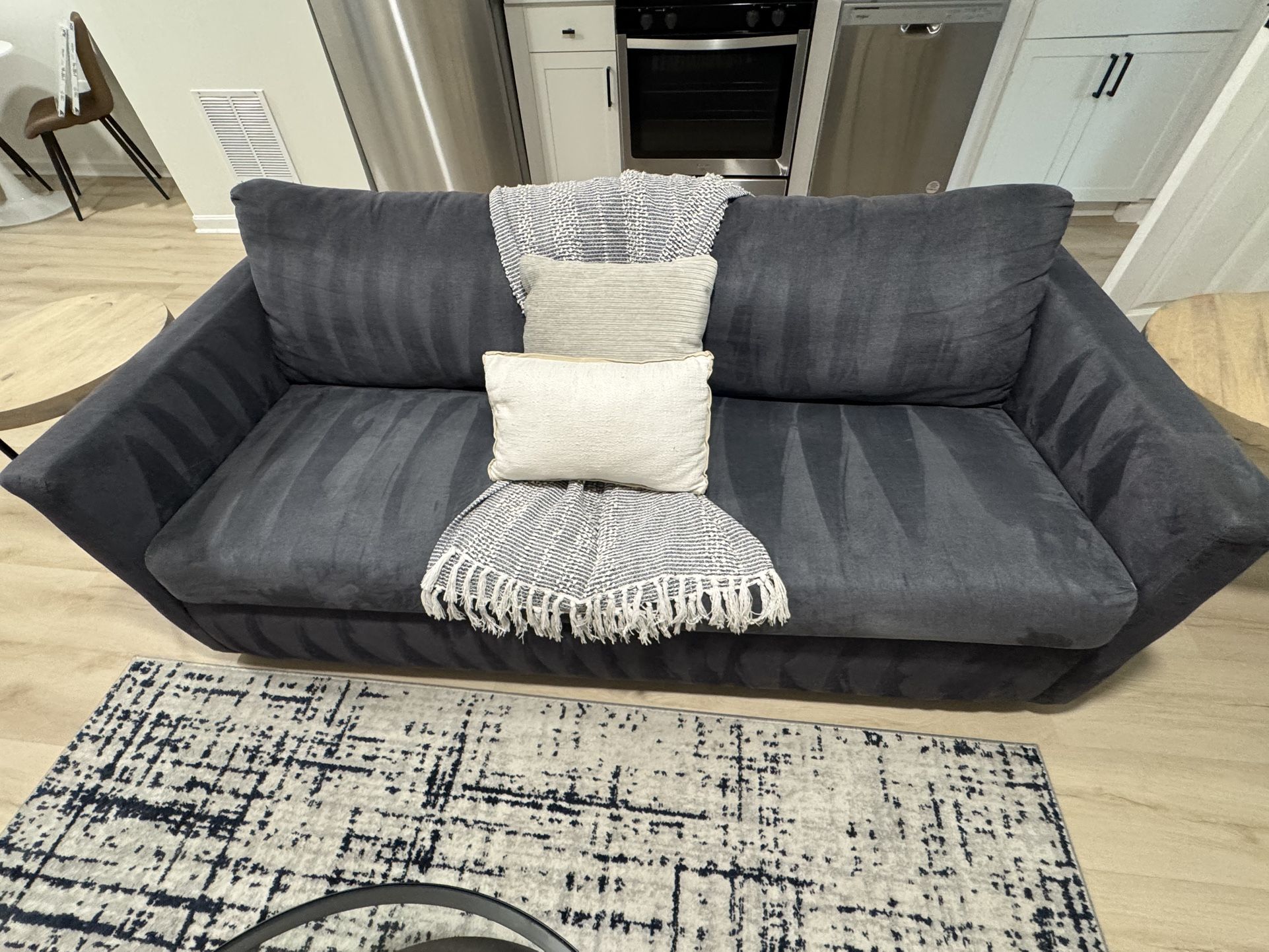 Blue Fabric Sleeper Sofa – Full-Size Pullout + Matching Armchair (CORT)