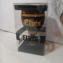 COLLECTOR'S ELVIS , SIGNATURE PRODUCT  Black Glass  Oversized  GOBLET. RARE, RARE  $25.00. FIRM