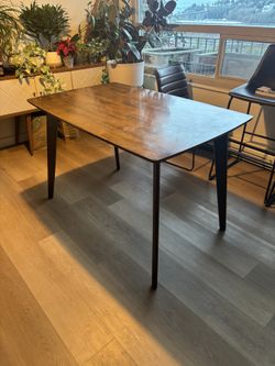 MCM Wood table & Faux Leather Chairs