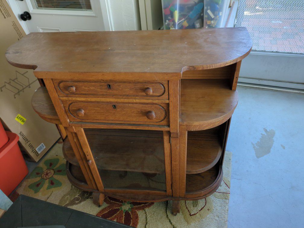 Antique Cabinet With Glass Door and Wheels
