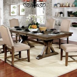Brand New Rustic Light Oak 7pc Dining Table Set 