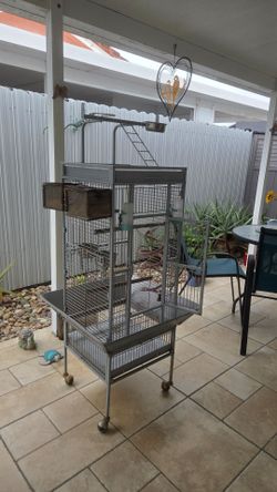 Large Metal Bird Cage on Wheels