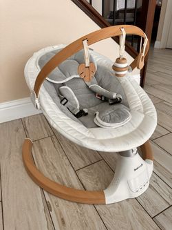 Jool Baby Nova Nature Baby Swing for Newborns with Natural Wood Toys, Electric Motorized Infant Swing