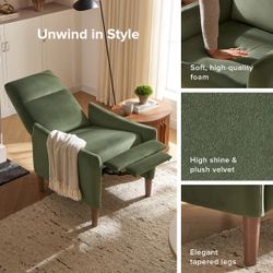 Mopio Arthur Recliner Chair, Olive Green Premium Velvet