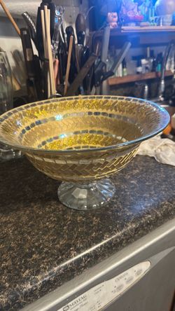 Vintage glass decorative bowl with gold metallic mosaic Herrington.