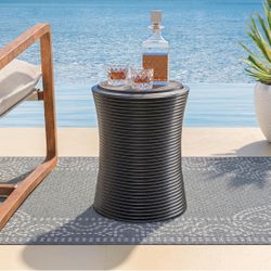 - [ ] COSIEST Round Black Outdoor Side Table, MgO Concrete Side Table Cylinder Faux Natural Slate Rock Outdoor Accent Table