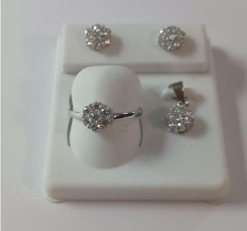 Moissanite Set, Ring, Pendant and Earrings, Sterling Silver, Size 8 ring