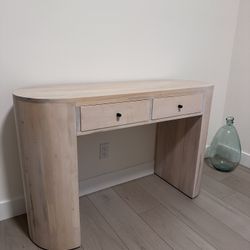 Wood Table With 2 Drawers - Waterfall Edge 
