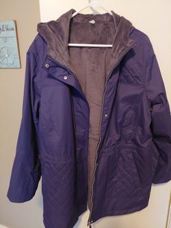 Fur Lining Purple Raincoat With Hood