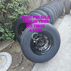 FOR SALE EACH TIRE WITH RIM ONLY FOR TRAILERS RADIAL 225 75R15 6 LUGS COLOR BLACK FOR ANY QUESTION TEXT ME PLEASE HABLO ESPAÑOL THANKS FOR WATCHING