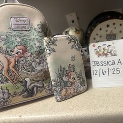 USED bambi Backpack And Wallet Set Loungefly