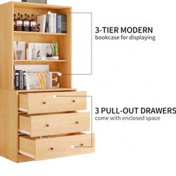 Vertical File Cabinet, 3-Tier Modern Bookshelf with 3 Large Drawer,  SHEXFT-002