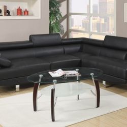 Brand New Black Leather Modern Style Sectional Sofa 