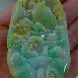 Burmese Jadeite Jade Type A Tri Color Landscape.  