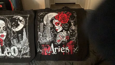 Zodiac sugar skull canvas tote bags
