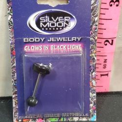 @CHV.  SILVER MOON BODY JEWELRY BELLY BUTTON NAVEL RING BACKLIGHT GLOW STAR