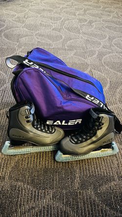 EUC Riedell Soar Womens Size 6 Ice Skates Onyx Grey Black With Bag & Blade Guard