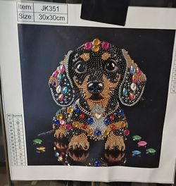 multi gemed Daschund Diamond Painting