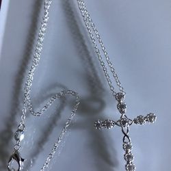 Sterling silver And Cz Cross Necklace 