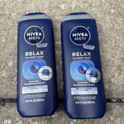 2 Nivea Men 3in1 Body Wash Relax  Lavender + Sandalwood Scent 16.9 Fl Oz