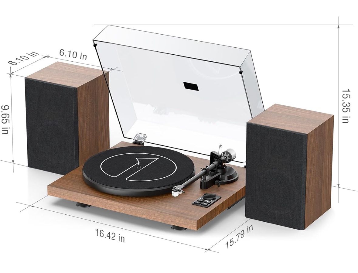 1 by ONE Bluetooth Turntable HiFi System with 36 Watt Bookshelf Speakers, Bluetooth