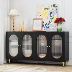 Sideboard Buffet Cabinet 60'' Storage 4 Acrylic Doors for Hallway Entry Living Room
