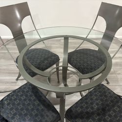 48” Glass Dining Room Table And 4 Chairs