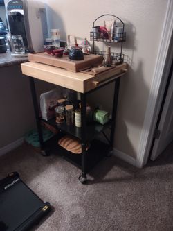 Foldable food cart with butcher block top