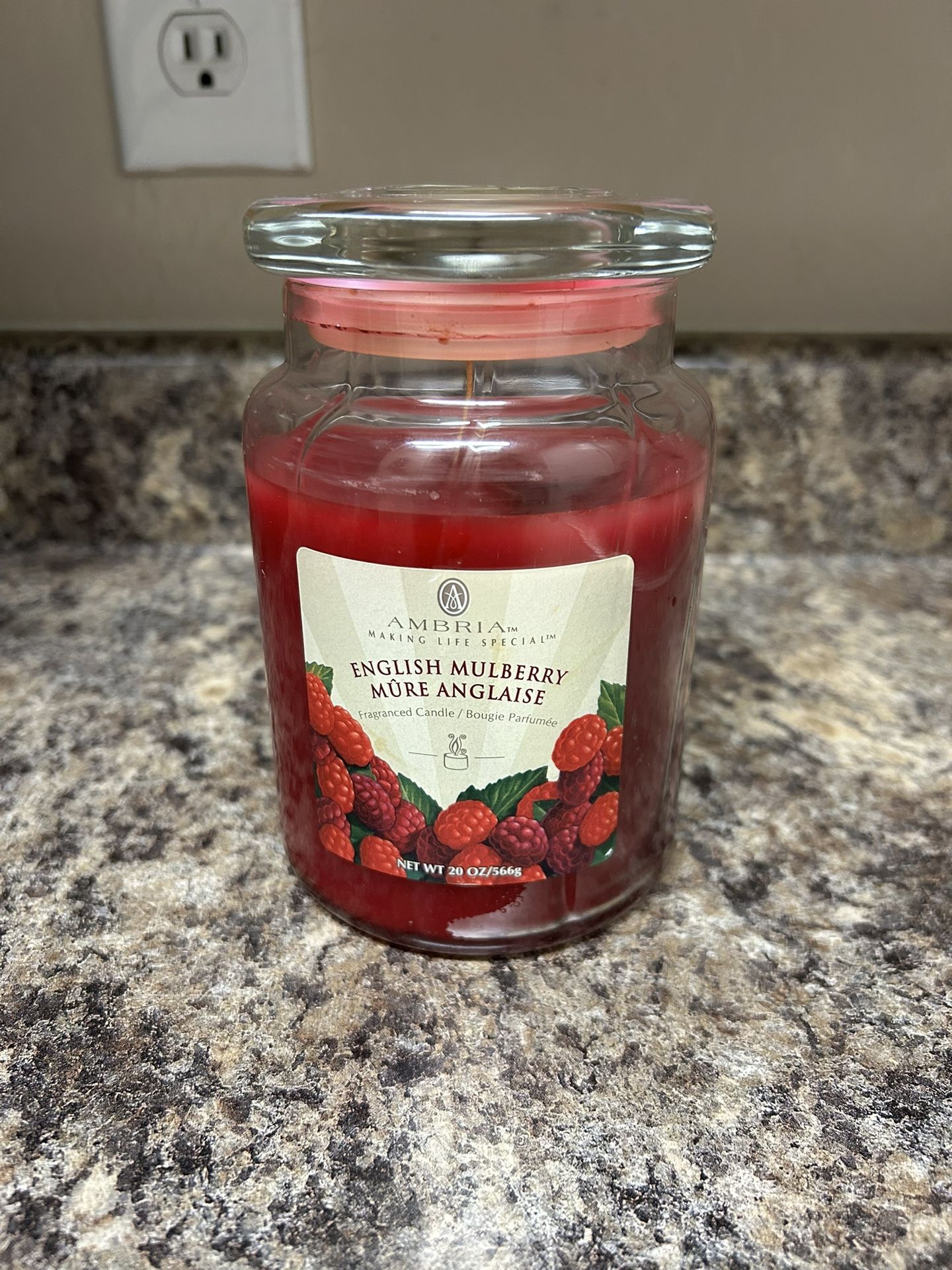 New, Ambria 20 Oz Scented English Mulberry Candle