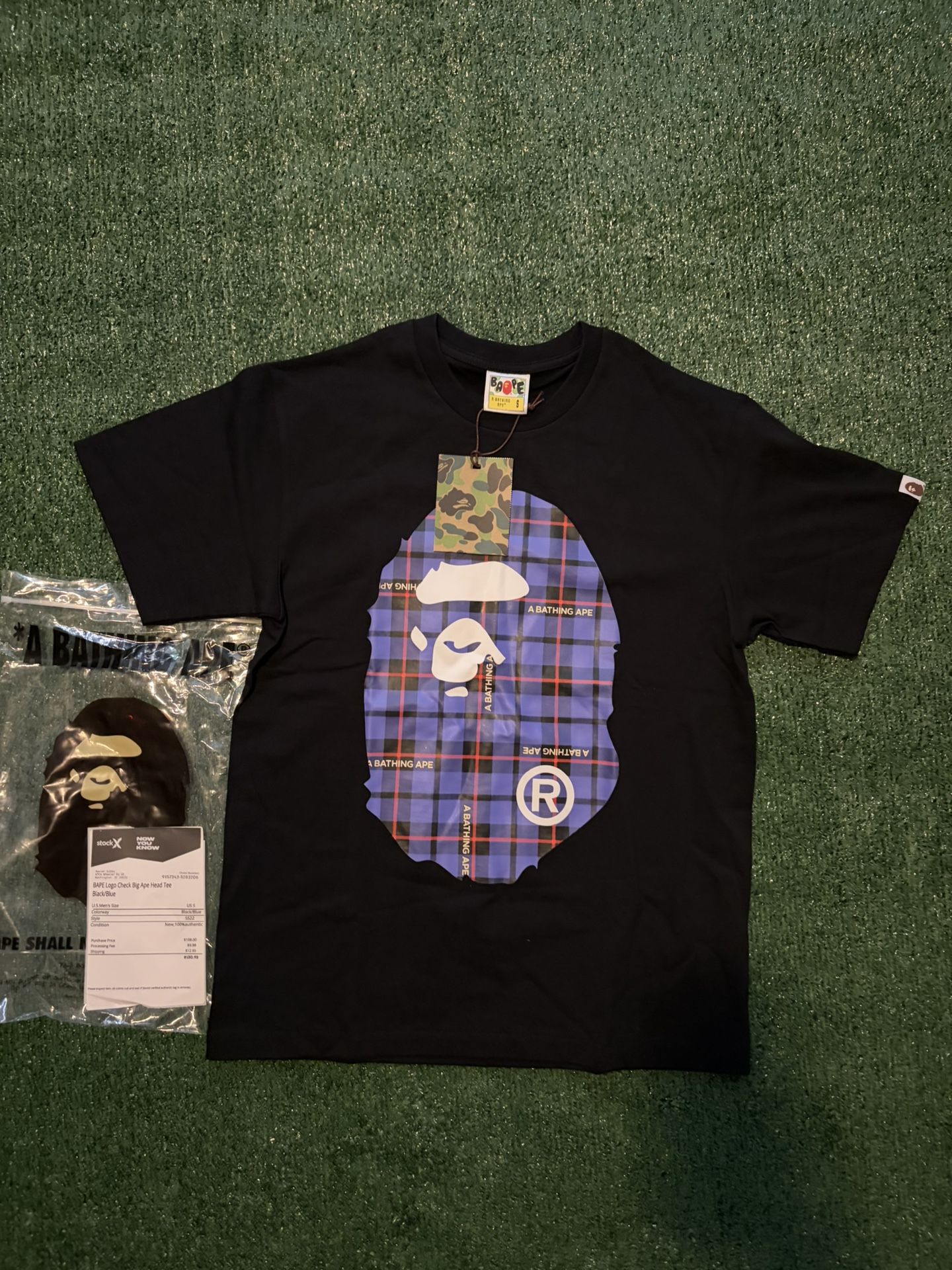 BAPE A Bathing Ape Check Black And Blue Shirt Size Small