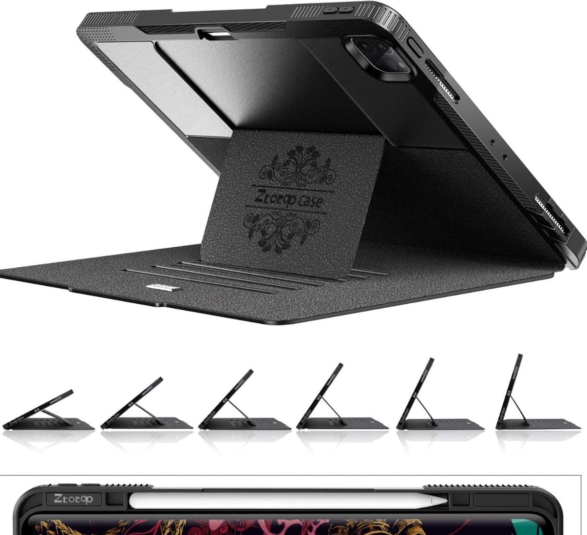 ZtotopCases For New IPad Pro 12.9 Inch 6th/5th/4th Generation 2022/2021/2020, [6 Magnetic Stand Angles] Protective Cover With Pencil Holder, Auto Wake