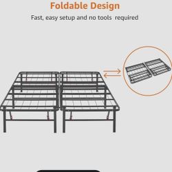 Amazon Basics Bed Frame with Storage, Foldable Metal Platform, Full No Box Spring Needed, 14 inches High, Tool-Free Setup, Sturdy Steel Construction, 