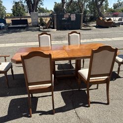 Dining Room Table With White Six Cloth Chairs