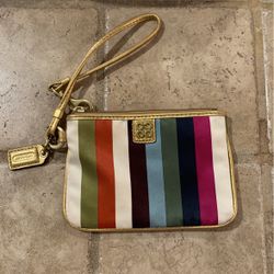 Coach Legacy multicolor stripe satin wristlet
