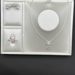 Conjunto De Plata De Circonia Rosa Pastel Plata Ley .925