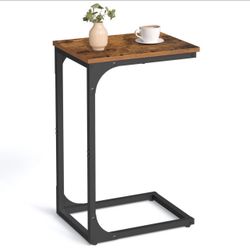 C-Shaped End Table, Small Side Table for Couch, Sofa Table with Metal Frame, Rustic Brown and Black