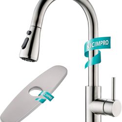 YUL Kicimpro Kitchen Faucet with Pull Down Sprayer Brushed Nickel, High Arc Single Handle Kitchen Sink Faucet with Faucet Plate