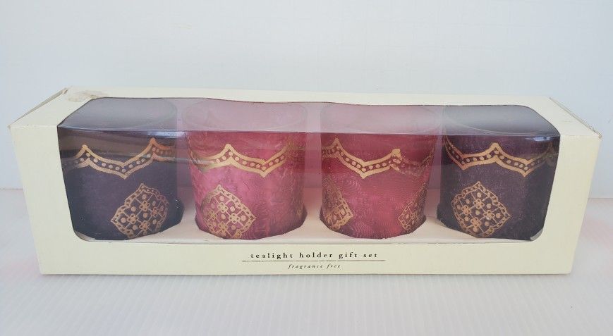 Pier 1 Tealight Votive Candle Holder Gift Set Pink Purple Gold Accent Boho NEW
