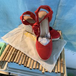 Red Canvas Wedge Shoes 