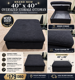 Brand New 40" x 40" Oversized Storage Ottoman with Hidden Storage