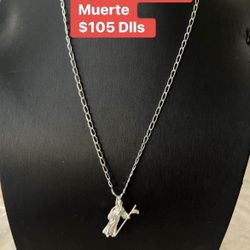 Cadena De Plata .925 Con Medalla De La Santa Muerte Plata.925 Nuevo