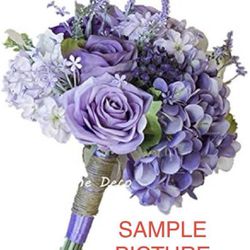 Tinge Time Deco Silk Mixed Floral Wedding Bouquet in Lavender Purple with lace