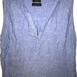 TAHARI Top Womens 2X or X 100% Linen Button Down Blue Tunic