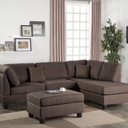 New Brown Sectional Sofa Couch Ottoman 