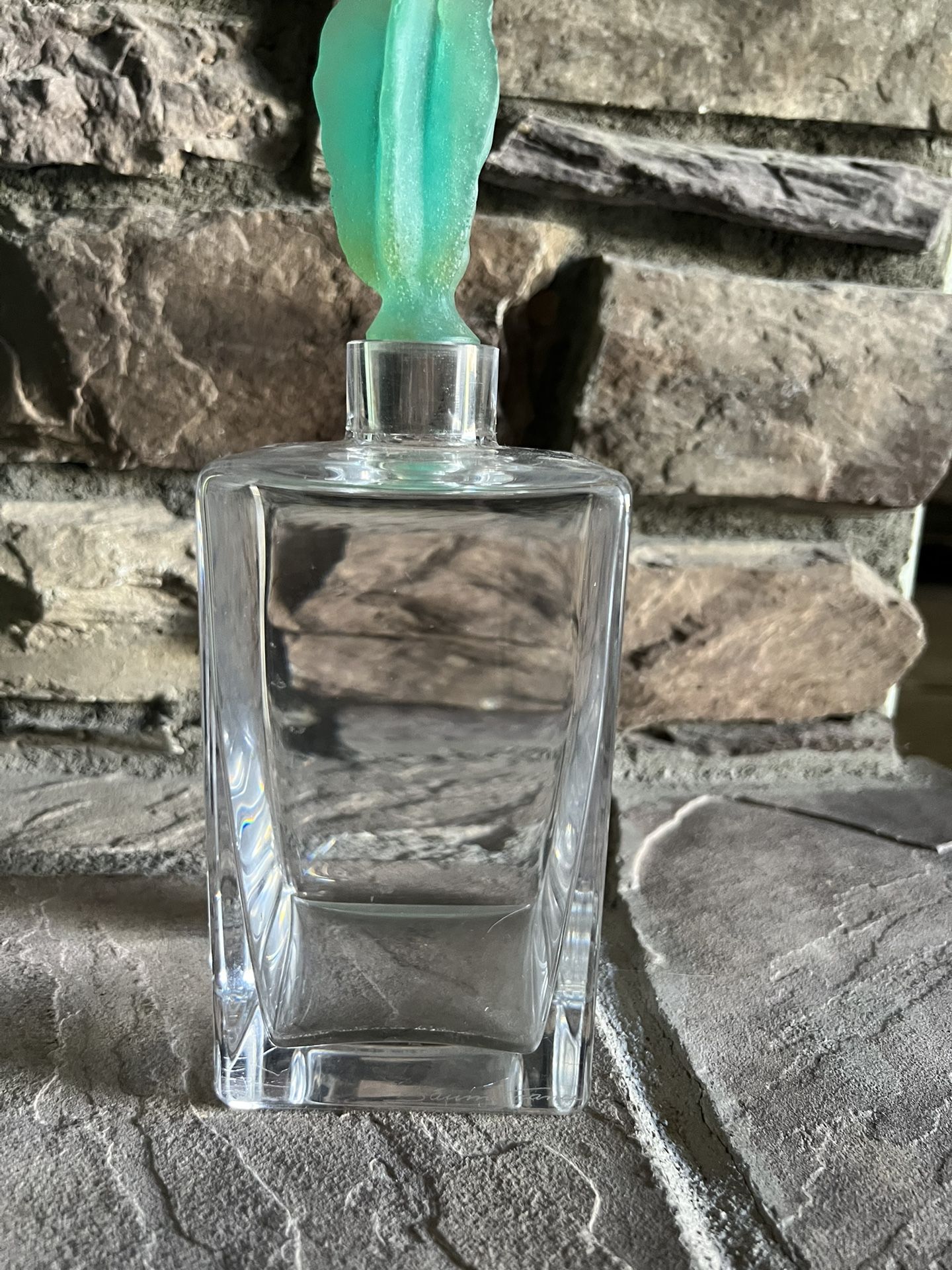 Daum France Decanter With Green Pate De Verre Cactus- Signed