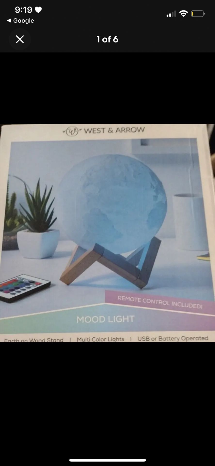 EARTH Mood Light Lamp Multi Color Lights W/ Remote USB/Battery Operated