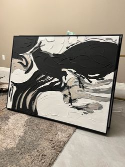 Large Abstract Black and White Canvas Painting