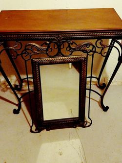 Antique end table with mirror