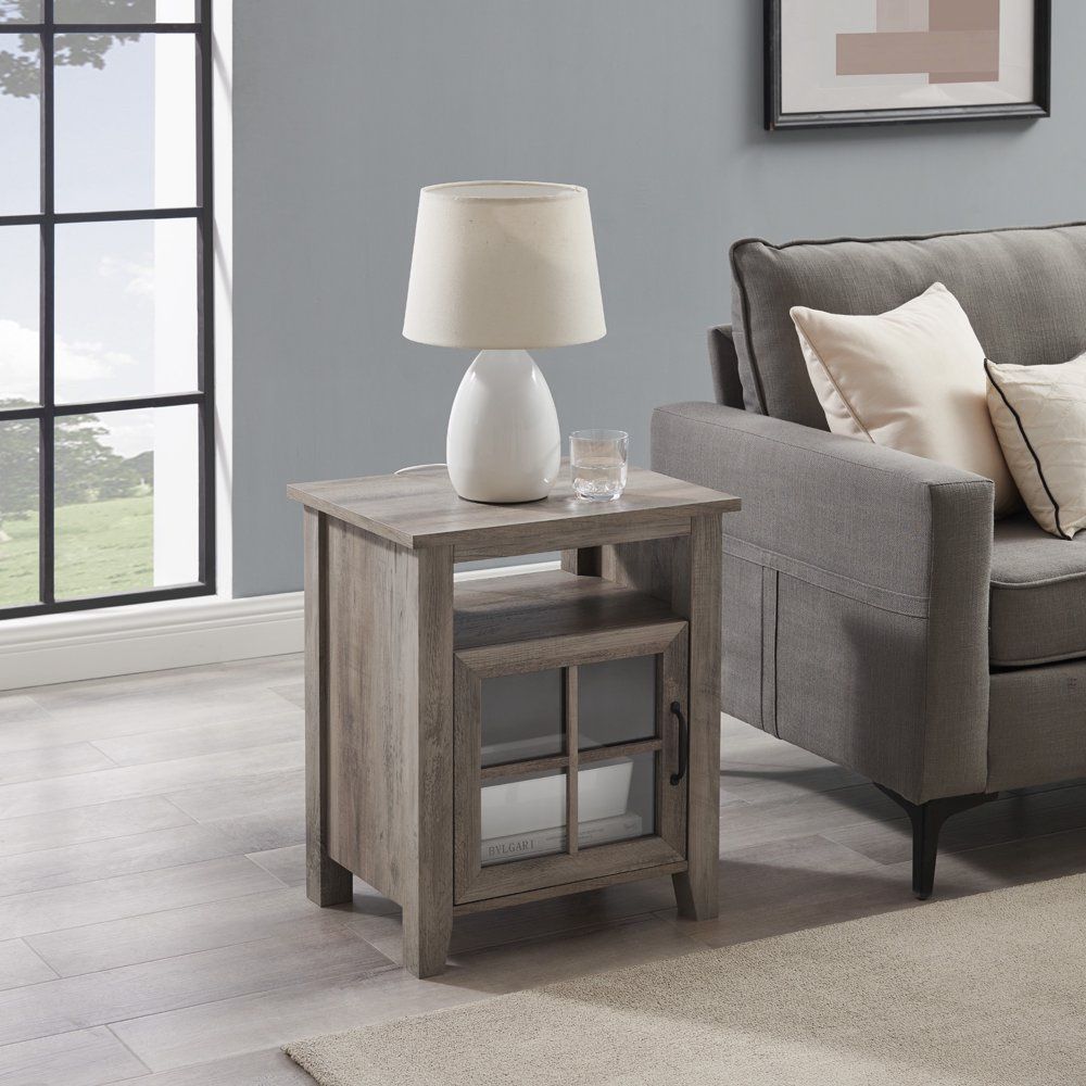 Manor Park 24” Modern Glass Door Accent Table, Grey Wash
